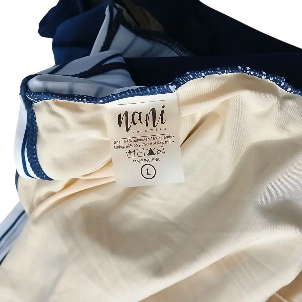 NEW Nani Swimwear Wrap-Tie Tankini Top Womens Large Pinstripe Swimsuit Swim Suit